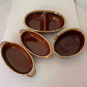 4 Vintage OvenProof Brown Pottery Dishes by Hull